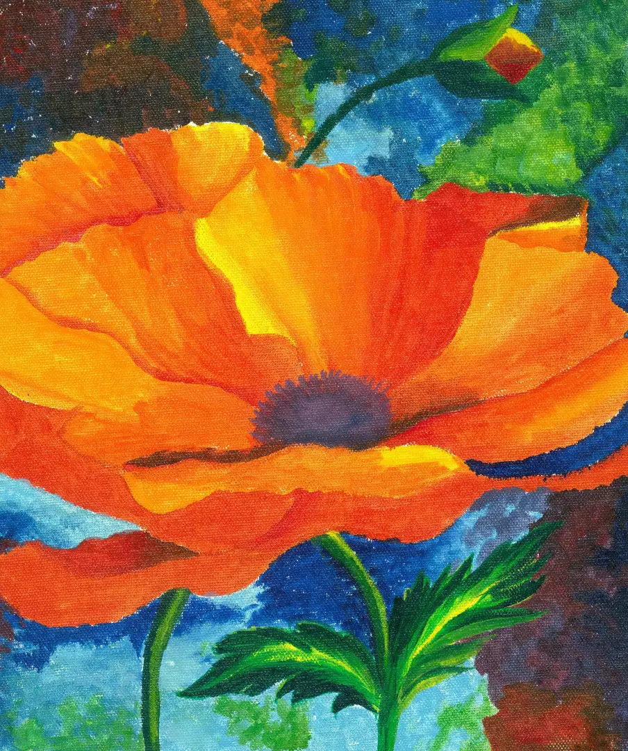 Student artwork - Detailed acrylic painting of flowers showcasing color blending techniques