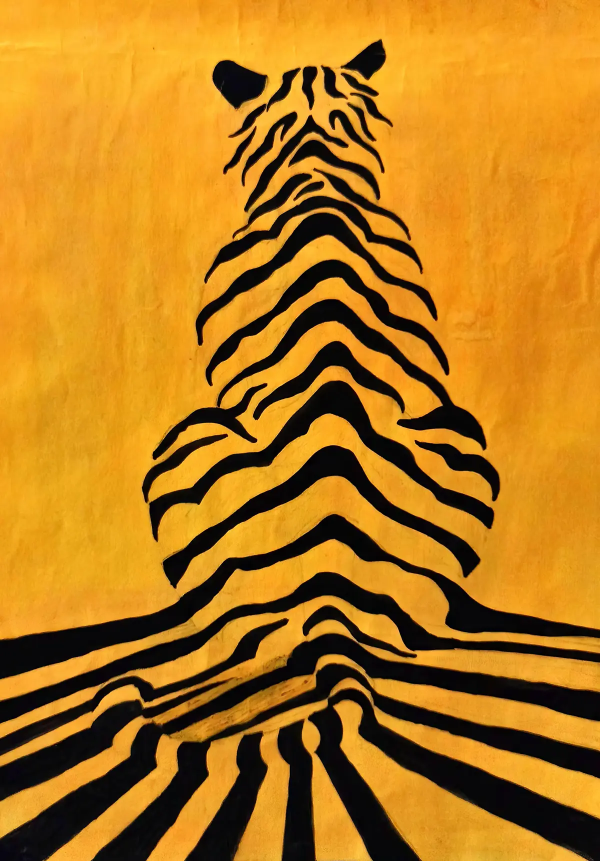 Abstract tiger poster painting created using mixed media by art student